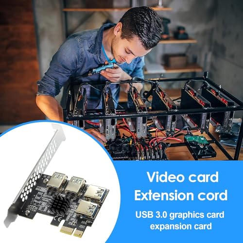 Image of PCI-E 1 to 4 PCI-Express 16X Slots Riser Card - Higher Stability USB 3.0 Adapter Multiplier Card for Bitcoin Mining Compatible with Windows Linux Mac(No USB Cables)