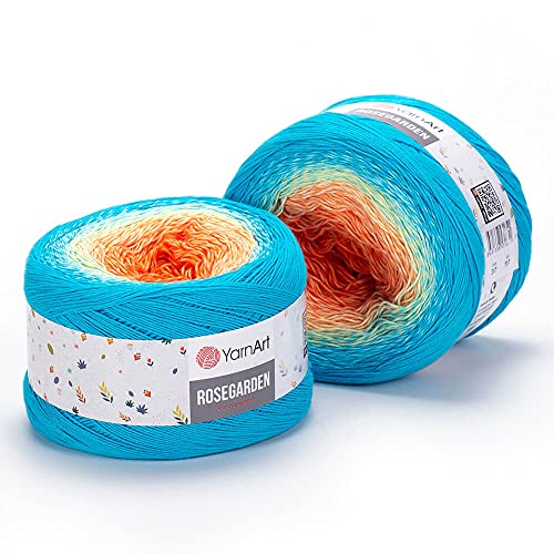 Image of Yarn Art Flowers Rosegarden 100% Cotton 250gr 8.80 oz 1094yds Multicolor Cotton Yarn Rainbow Crochet Yarn Spring Summer (317)