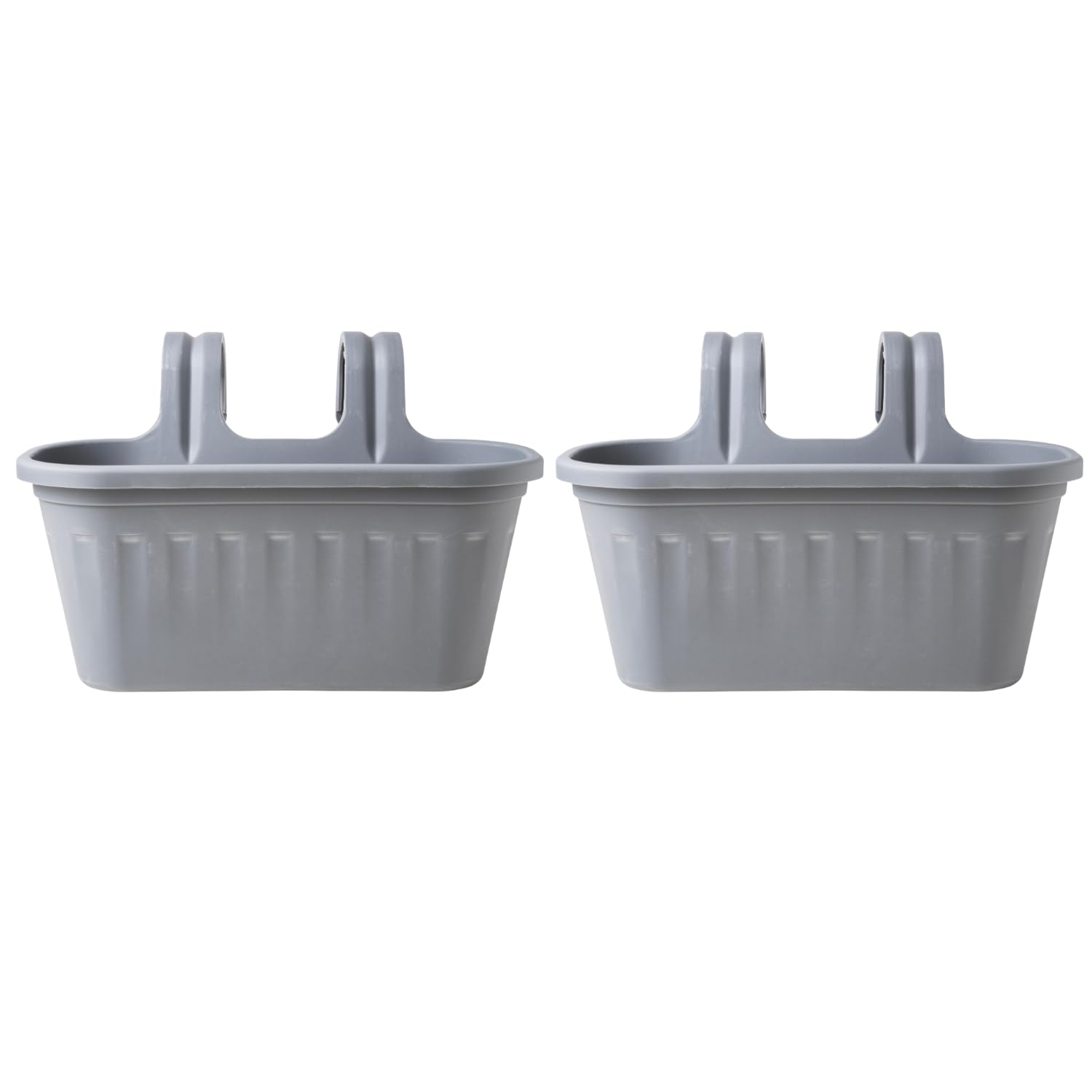 FabFinds Overfence Basket Outdoor Hanging Plant Pots Garden Over Fence Planter Large (Grey, 2)
