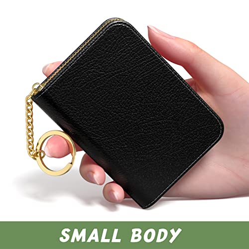 Image of Aiawoxc Credit Card Holder for Women, Small RFID Wallet Slim Leather Business Card Organizer Case with Zipper and Keychain, Black