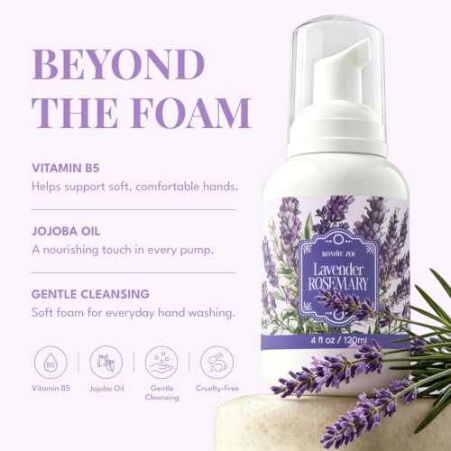 Image of ROMIIE ZOI Foaming Hand Soap, Lavender Scent, 4 fl oz Travel Size | Natural SLS-Free Formula, Gentle Moisturizing, Rich Creamy Foam, w / Compact Refillable Dispenser