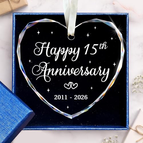 BSQUIELE Happy 15th Anniversary Ornament 2026 - Ornament for 15th Anniversary - Crystal...