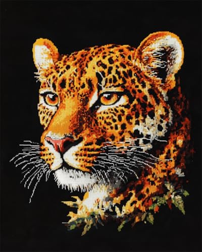 Décoration murale 60x80cm léopard via un kit broderie de perles guidé pour tous