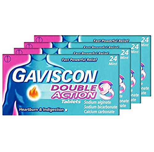 Gaviscon Heartburn and Indigestion Tablets, Double Action, Mint Flavour, Pack of 4 x 24, 96 Tablets Total