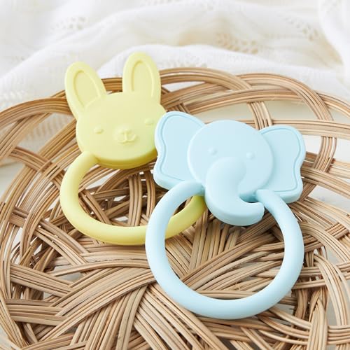 Image of C.R. Gibson 100% Food Grade Silicone Elephant Baby Teether for Infants, 2.75 inch x 4.25 inch, Multicolor | 100% food-grade, Easy-grip ring, Raised texture, Lightweight, Supports sensory exploration