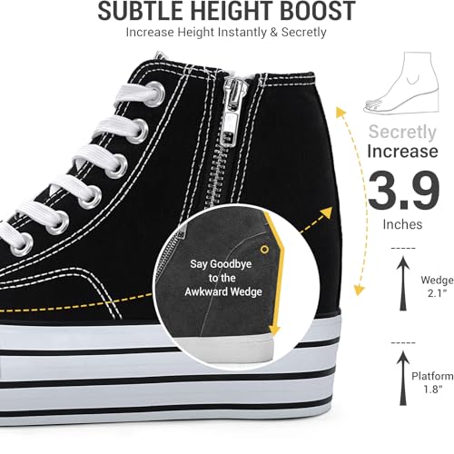 Womens Platform Wedge Sneakers Hidden Wedge 4 Inches Height Boost, High Top Canvas Heel Sneakers White Fashion Sneakers for Women and Girls3