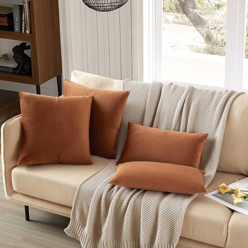 Image of JUSPURBET 28x28 Throw Pillow Covers Set of 2 Decorative Pillow Covers for Couch Sofa Bed Cozy Velvet Cushion Covers Cases with Invisible Zipper for Living Room Home Decor,Mocha Mousse
