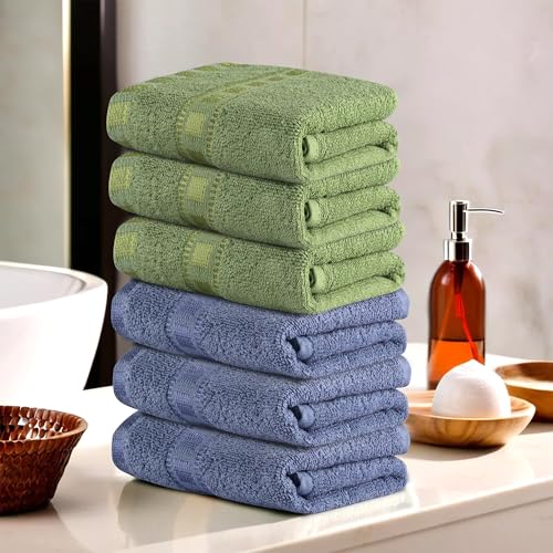 Image of Urbane Home Pack of 6 Cotton Hand /Face Towels for Men & Women | Easily Washable | Workout Gym Napkins for Men | Pocket Towel - Dark Blue & Green