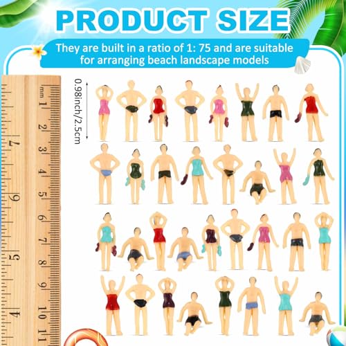 Namalu 50 Stück 1:75 Architektur Strand Miniatur Menschen im Ho Maßstab Mehrfarbige Mini Badeanzug Figuren Klein Stehende Bemalte Modellfiguren Set Winzige Puppenhaus Figur für Eisenbahn Landschaft