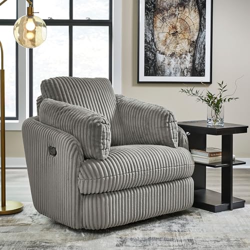 Image of Signature Design by Ashley Tie-Breaker Casual Swivel Glider Recliner with Hidden Storage, Gray