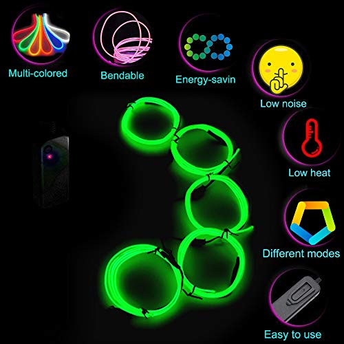 Image of MaxLax EL Wire, Portable Neon Lights EL Wire 5 in 1 Meter, Electroluminescent Wire for Halloween Decoration, Christmas Party, Blacklight Run,DIY Decoration (Lime Green, 2Pack 5 in1M)