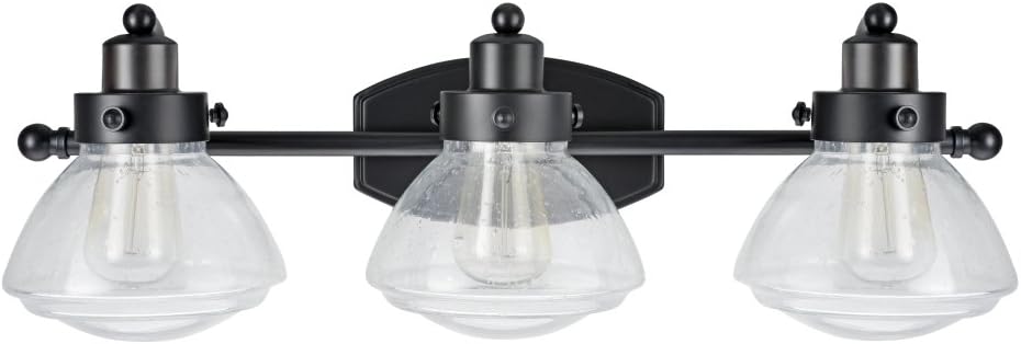 Creative Product Aspen Creative 62062, Three-Light Metal Bathroom Vanity Wall Light Fixture, 24 3/4 Wide, Transitional Design in Black with Clear Seedy Glass Shade Black Friday - 60% OFF Aspen Creative 62062, Three-Light Metal Bathroom Vanity Wall Light Fixture, 24 3/4 Wide, Transitional Design in Black with Clear Seedy Glass Shade