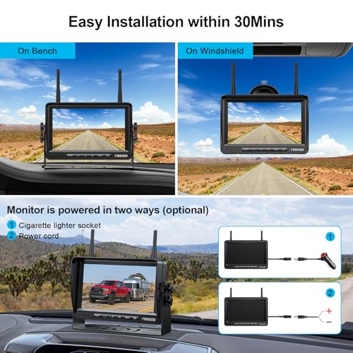 Image of Fookoo HD 1080P 7-inch Wireless Backup Camera, 7 inch Split Screen Monitor + Rear View Licence Plate Camera, DIY Guide Lines Wide Angle IP69 Waterproof Easy to Install for Car Pickup Van SUV - DW7CT