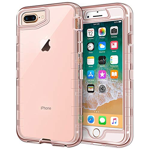 Anuck Case for iPhone 8 Plus Case, for iPhone 7 Plus Case 5.5 inch, Crystal Clear 3 in 1 Heavy Duty Defender Shockproof Full-Body Protective Case Hard PC Shell Soft TPU Bumper Cover - Clear Rose Gold