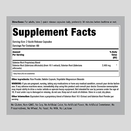 Piping Rock 3111A Valerian Root Capsules 2400 Mg | 120 Count | Herbal Extract Supplement thumb #1
