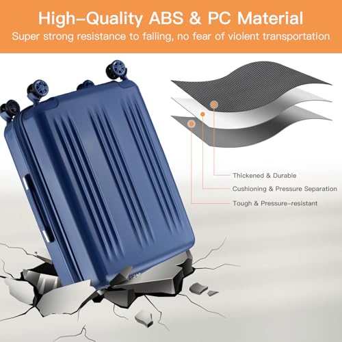Image of Kono 28 Inch Expandable Checked Luggage Large Suitcase for Long Journey | Lightweight PC+ABS hardshell suitcase with spinner wheels, TSA lock & expandable storage for 1-2weeks travel, Navy Blue