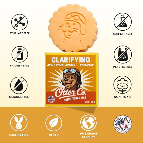 Image of Otter co. Clarifying Apple Cider Vinegar Conditioner Bar - Argan oil, Rosemary, Jojoba & Castor - Hydrating, Vegan, Sulfate Free & Non Toxic - For Women Bar Conditioner, All Hair Types, Made in USA