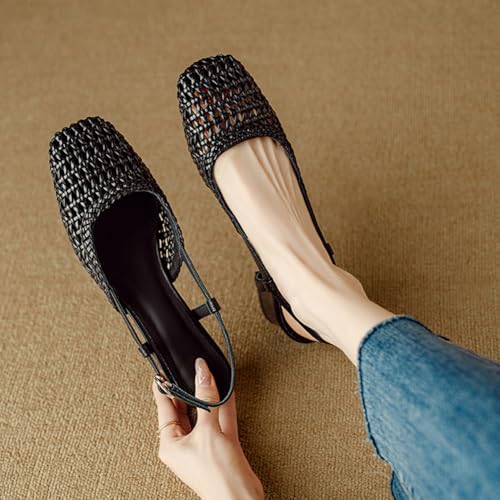Chaussures d'été tressées avec talon carré stable et bout ouvert - 5