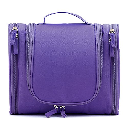 Sumnacon Unisex Waterproof Travel Toiletry Bags Organizer, Washable Bathroom Storage Hanging Cosmetic for Household Business Vacation, Multi Compartments, Portable Hanging Hook (Purple)