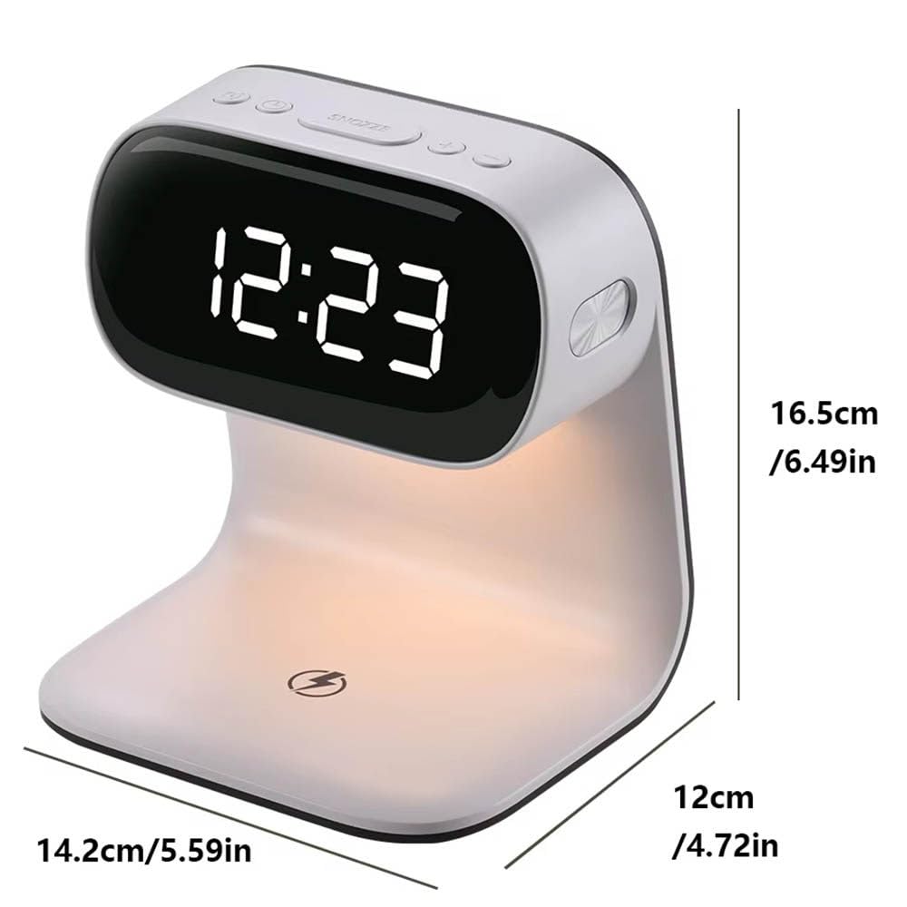 LáMpara De Noche, Despertador Digital, Despertador con Luz De Amanecer, Carga InaláMbrica De 15 W, 3 Niveles De Brillo, Ideal para Varones Y Mujeres