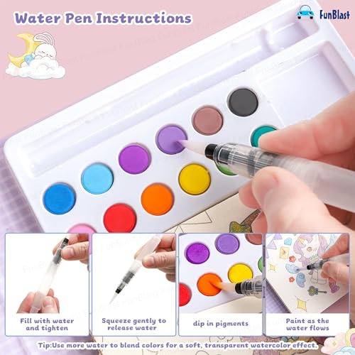 Image of FunBlast Watercolor Painting Book Set - DIY Graffiti Coloring Note-Book with Watercolor Gouache Brush, Creative Cartoon Coloring Books, Dip Water to Paint Painting Set for Kids, Boys, Girls, Childrens (Unicorn)