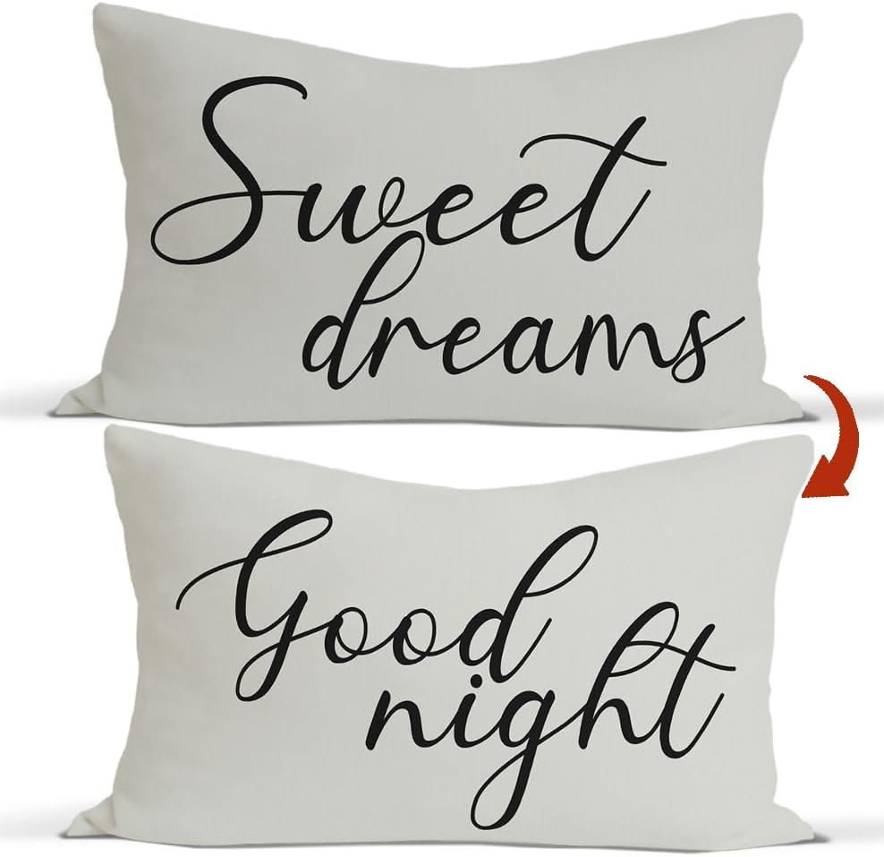 Rusenbao Fundas de almohada lumbares de 12 x 20 pulgadas, color gris claro para cama, Sweet Dreams Good Night para decorar el dormitorio y la