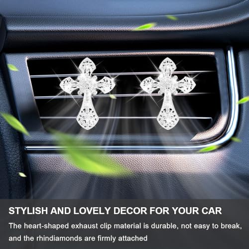 Image of 2PCS Car Air Vent Clip, Car Diffuser, Bling Car Dashboard Air Vent Trim Clip, Cross Air Conditioning Outlet Clip for Women Girls, Silver