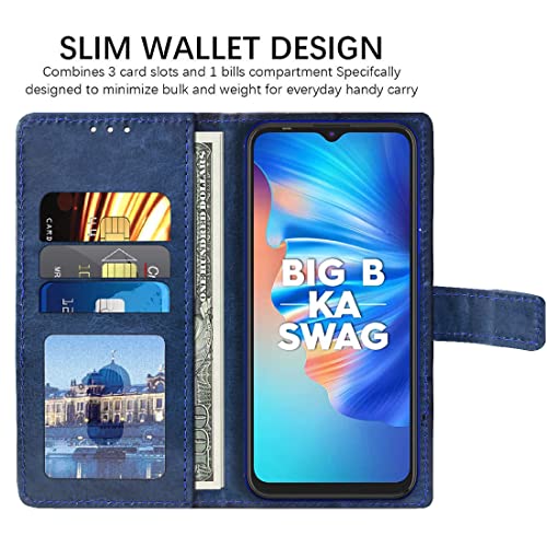 Image of Flip Cover Compatible with Tecno Spark 6 Go | Premium Leather Finish | Inbuilt Pockets & Stand | Flip Cover Back Case for Tecno Spark 6 Go (Blue)