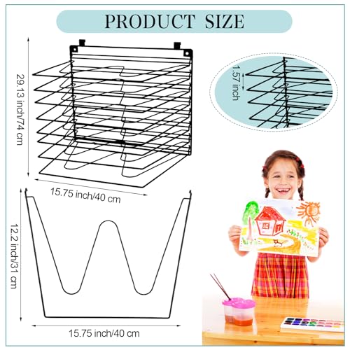 Image of Yaocom 2 Pcs Art Drying Rack for Classroom with 16 Removable Shelves, No Drill Hanging Wall Mount Paint Drying Storage Rack for First to School Classroom Preschool Art Studios