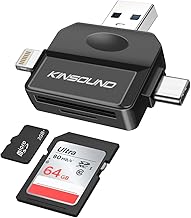 Kinsound 5 in 1 SD & TF Card Reader for iPhone with Type-C, Lighting & USB Ports, Memory Card Reader Compatible with TF, SD, SDHC, SDXC, MMC, RS-MMC, Micro SDXC for iPhone & Android Phone