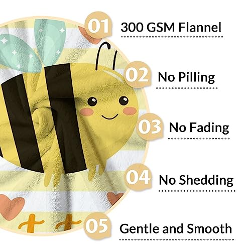 Personalized Bee Blanket Gifts, 40"x50" Cute Throw for Women Girls, Soft Cozy Warm Flannel Blanket for Sofa Bed