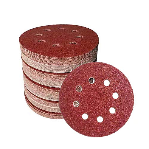 5-inch 8-gaats haak- en lusschuurschijven, 40 // 60/80/120/240/320/800/1000 geassorteerde korrels schuurpapier - pak van 80
