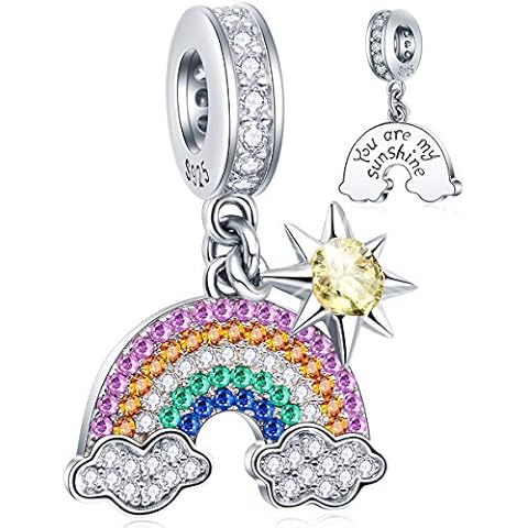 EMOSTAR Reflexions Rainbow Cloud and Sun with Colorful CZ Dangle Charms,925 Sterling Silver You Are My Sunshine Pendant Bead fits First Mothers Day Bracelet, Gift for Lover/Women Cover