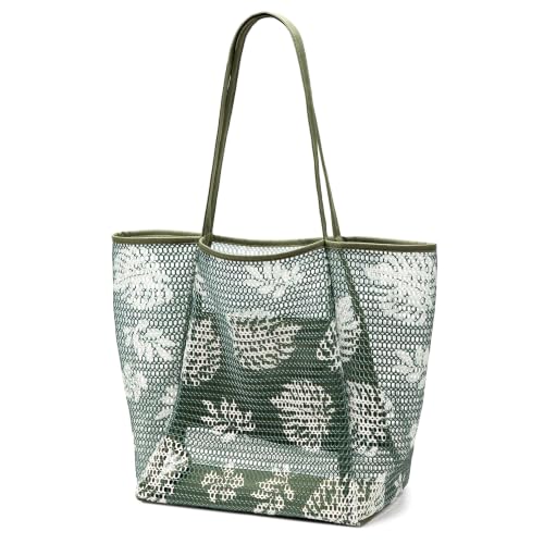 Image of KALIDI Beach Nylon Mesh Tote Bag, Casual Tote Bag Hobo Women Foldable MAX 23L Shoulder Bag For Beach Picnic Vacation