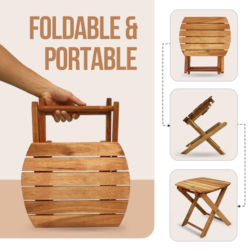 Timberholm SMALL PATIO SIDE TABLE Pack Of 2 Small Folding Tables, Outdoor Wood Coffee Table, Portable Side Table thumb #2