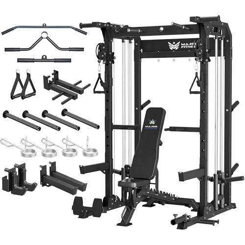 Image of MAJOR FITNESS F22 Power Rack, 1600lbs All-in-One Squat Rack with Dual Pulley System, Heavy-Duty Steel Frame, Attachments & Storage for Home Gym Strength Training