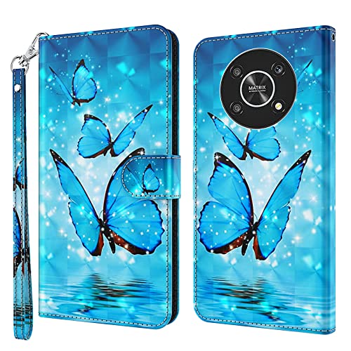 GLANDOTU Funda para Honor Magic 4 Lite 4G / 5G de piel [función de soporte] [imán] resistente a los golpes Premium Flip PU piel Cover Case Flip Funda Honor Magic 4 Lite 2022 (Mariposa Azul) Cover