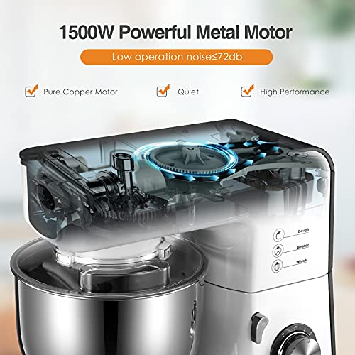 OSTBA Küchenmaschine, Knetmaschine 1500W mit 5.2L Edelstahl-Rühlschüssel, Küchenmaschine mit Knethaken, Schneebesen… – Bild 3