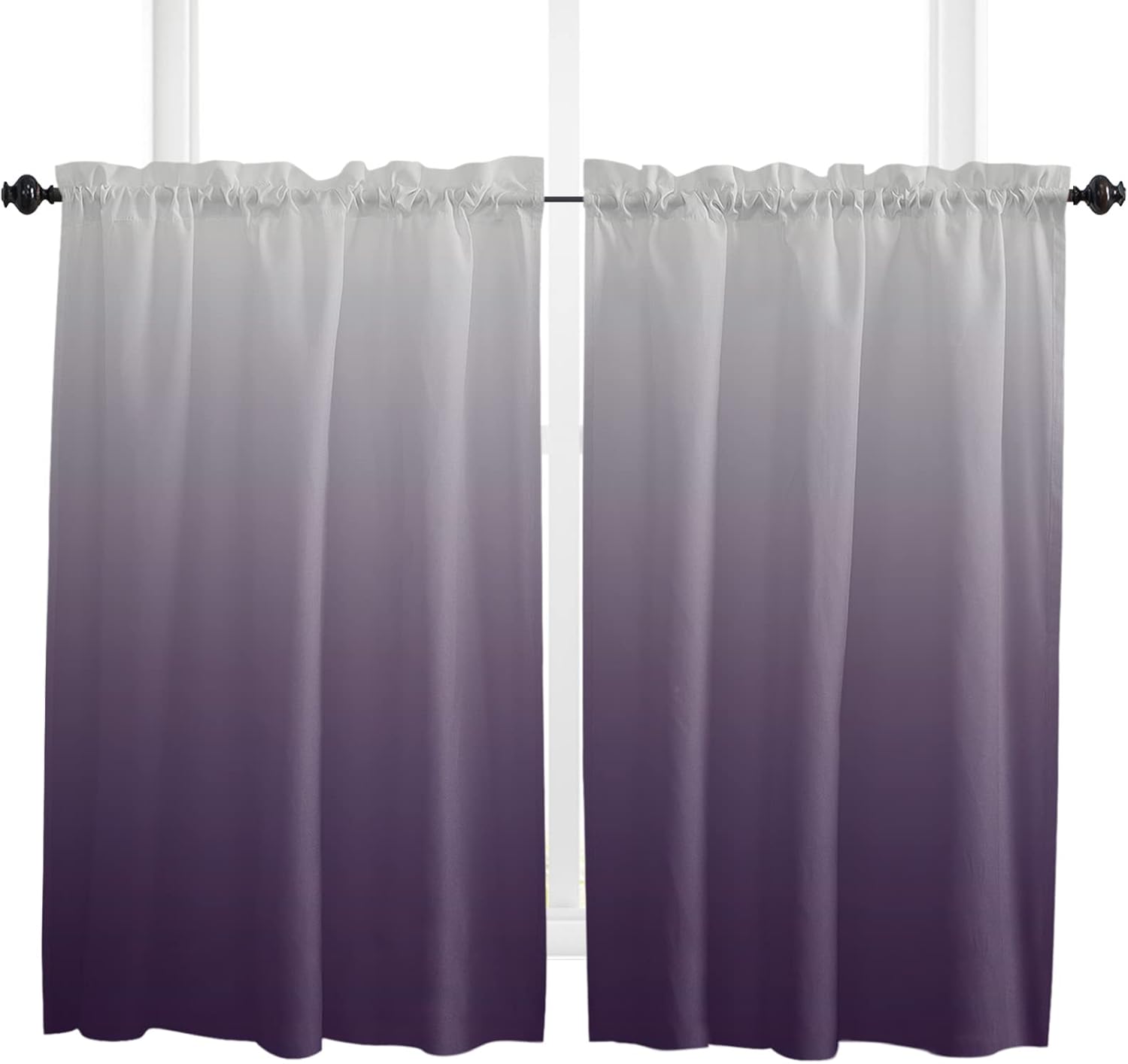 DecorLovee Gray-Purple Ombre Tier Curtains 27.5 x 45 Inches Long Wide Pocket Kitchen Curtains for Bedroom Kitchen, French Door Half Window Curtains for Patio Door