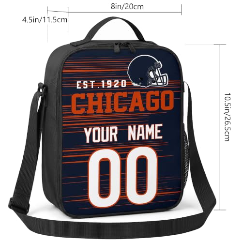 Image of Chicago Lunch Bag Custom Name and Number Personalized Gifts | Custom Personalized Lunch Box for Men Women