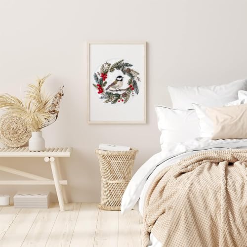 Image of Huacan Embroidery Kits for Adults Beginner DIY Cross Stitch Stamped Christmas Pattern Stitching Wreath Sewing Kit 1 Piece 7.8 x 7.8 Inch