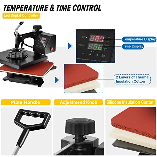 TOPDEEP 5 in 1 Heat Press Machine, Swing Away T Shirt Pressing Machine