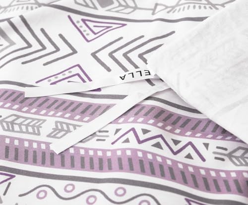 Image of SLEEPBELLA Boho Chic Striped King Size Duvet Cover Set - 100% Cotton with Button Closure in White and Purple