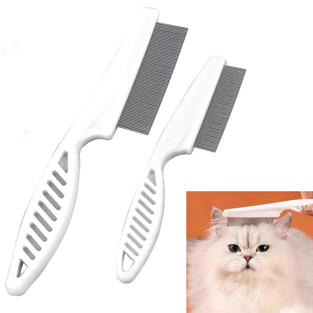 Multifunctional Pet Grooming Comb - 2023 New Magic Fine-Tooth Stainless Steel Massage Comb for Dog and Cat (1 Pair, White), Tear and Stain Removal