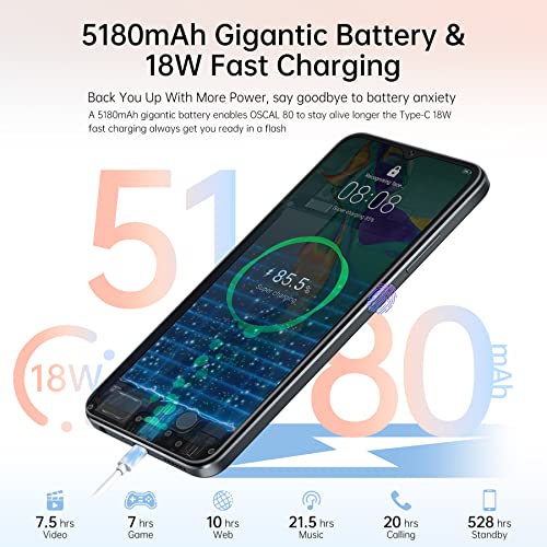 OSCAL Mobile Phones SIM Free Unlocked, C80 8GB+128GB/SD 1TB Android 12 Phone, 50MP+8MP Camera, 90Hz 6.517 HD+ Display, 5180mAh, 18W Fast Charging, Fingerprint Face ID, 4G Dual SIM Smartphone - Image 5