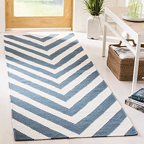 Safavieh Dhurries 2’6”x10’ Blue/Ivory Runner Rug