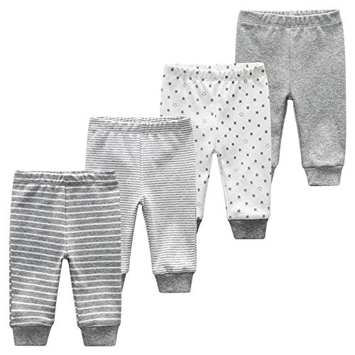 Image of Unisex Newborn Baby Cotton 4-Pack Pants Embroidery Pringting Casual Leggings 0-24 Months for Boys and Girls