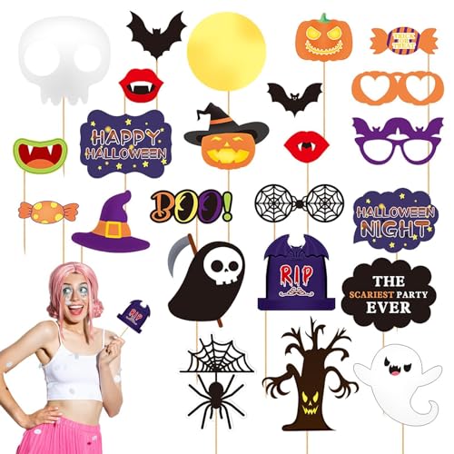 Decoraciones de máquina de fotos de Halloween, accesorios para fotomatón de Halloween, 25 accesorios espeluznantes para cabina de fotos, juego de cabina de fotos, accesorios de fotos espeluznantes de