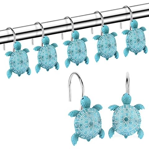 Sea Turtles Shower Curtain Hooks Rings for Bathroom, Metal Shower Curtain Hanger Hooks, Decorative Bath Room Accessories Set,Tropical Beach Fashion Theme Bathroom Decor Cover