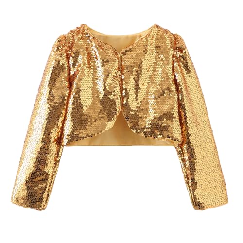 Girls Shiny Sequins Bolero Jacket Shrug Cape One Button Cardigan Sweater Dress Cover Up Coat